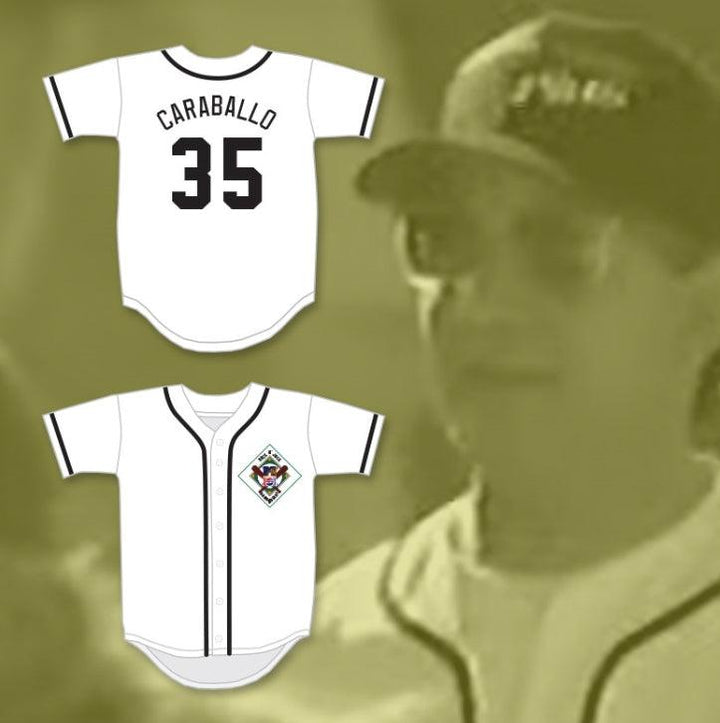 Camiseta de béisbol SALAMANDERS RICK CARABALLO 35 con cualquier nombre y número personalizada. DIAMOND DERBY ROCK N' JOCK 1ª EDICIÓN. Costuras reforzadas S-6XL