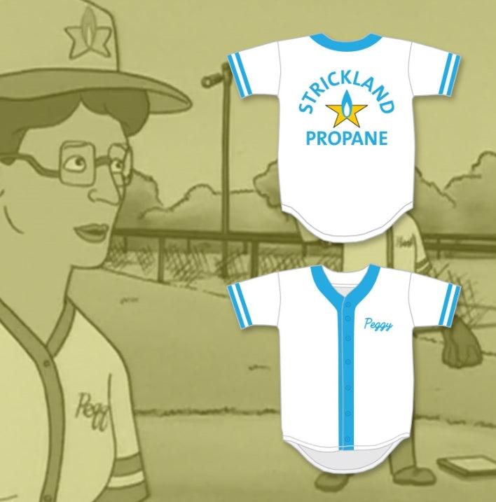 Camiseta de béisbol con costuras personalizadas con cualquier nombre y número de PEGGY HILL STRICKLAND PROPANE SOFTBALL TEAM, tallas S-6XL