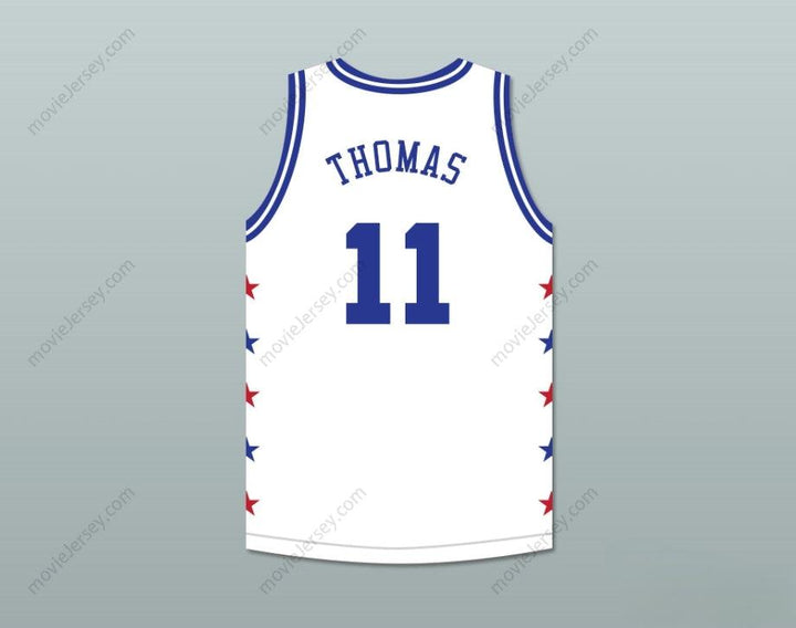 CAMISETA DE BALONCESTO BLANCA DEL PARTIDO DE LAS ESTRELLAS "MAGIC JOHNSON ALL STAR GAME" DE 1988 CON CUALQUIER NOMBRE Y NÚMERO PERSONALIZADOS ISIAH THOMAS 11 EVENTO BENÉFICO "MIDSUMMER NIGHT'S MAGIC" Tallas S-6XL con costuras superiores