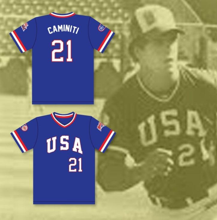 Personalizado Cualquier Nombre Número KEN CAMINITI 21 1984 USA TEAM AZUL CAMISETA DE BÉISBOL Cosida S-6XL