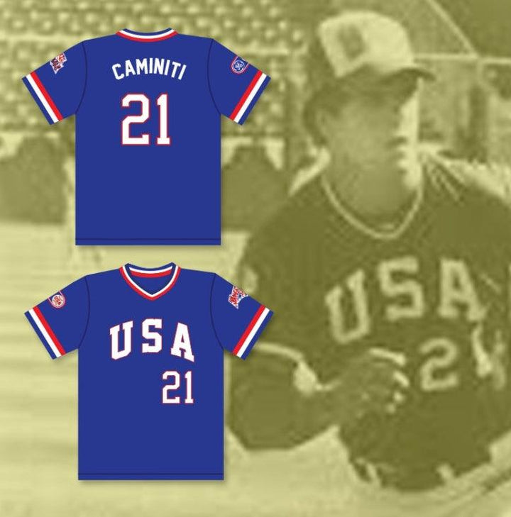 Personalizado Cualquier Nombre Número KEN CAMINITI 21 1984 USA TEAM AZUL CAMISETA DE BÉISBOL Cosida S-6XL