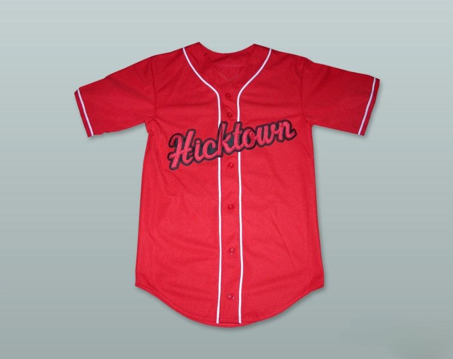 Camiseta de béisbol roja HICKTOWN 12 con número y nombre personalizados, costuras, tallas S-6XL