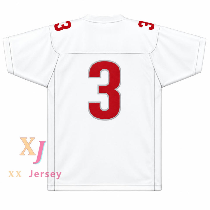 CAMISETA DE FÚTBOL COSIDA PERSONALIZADA CON CUALQUIER NOMBRE Y NÚMERO DE VELUS JONES JR. #3 DE LOS SARALAND HIGH SCHOOL SPARTANS TALLAS S-6XL