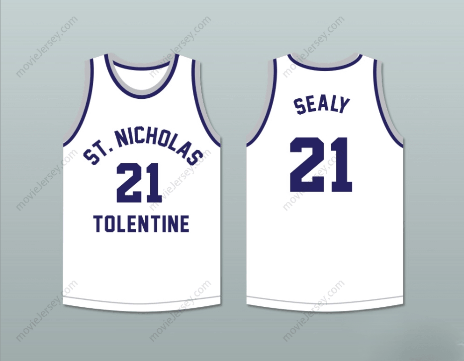 PERSONALIZA Cualquier Nombre Número MALIK SEALY 21 Camiseta de baloncesto blanca del instituto ST. NICHOLAS OF TOLENTINE Cosida S-6XL