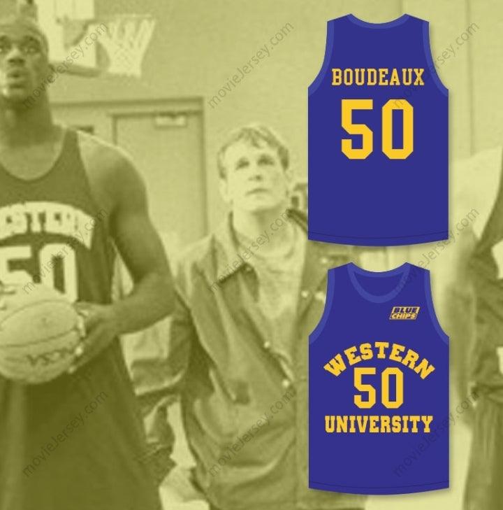 PERSONALIZA cualquier nombre y número SHAQ NEON BOUDEAUX 50 CAMISETA DE BALONCESTO AZUL CON PARCHE AZUL DE PAPAS FRITAS Costura superior S-6XL
