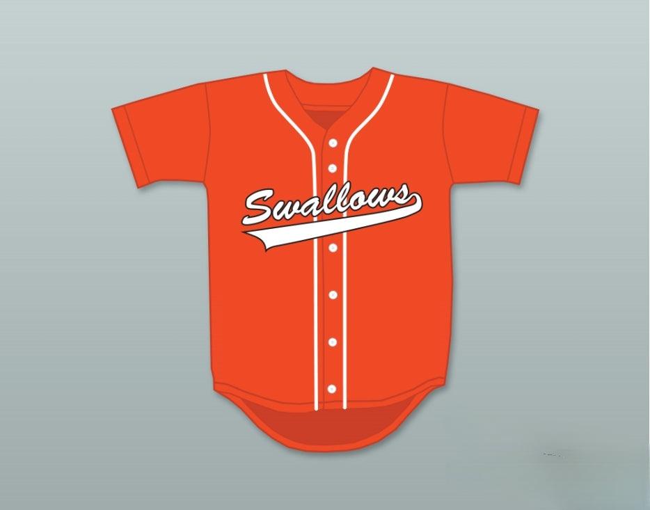 Camiseta de béisbol naranja con el nombre y número personalizados JEFF TREMAINE 1 SWALLOWS PLAY BALL, cosida, tallas S-6XL