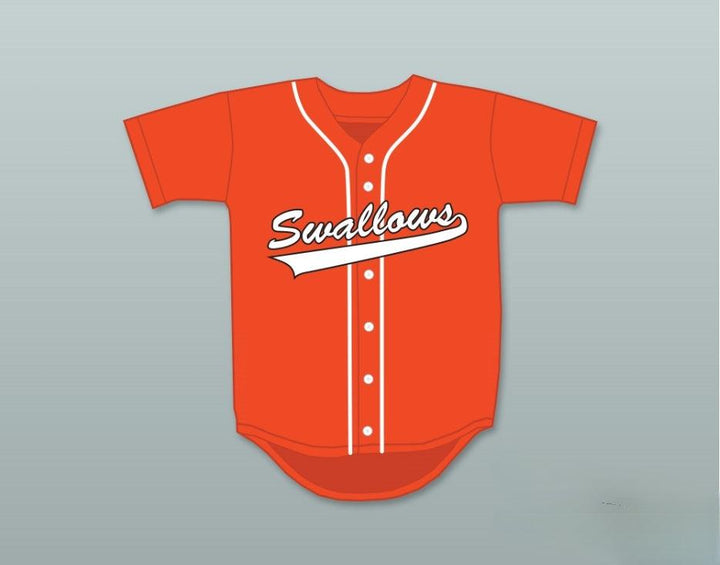 Camiseta de béisbol naranja con el nombre y número personalizados JEFF TREMAINE 1 SWALLOWS PLAY BALL, cosida, tallas S-6XL