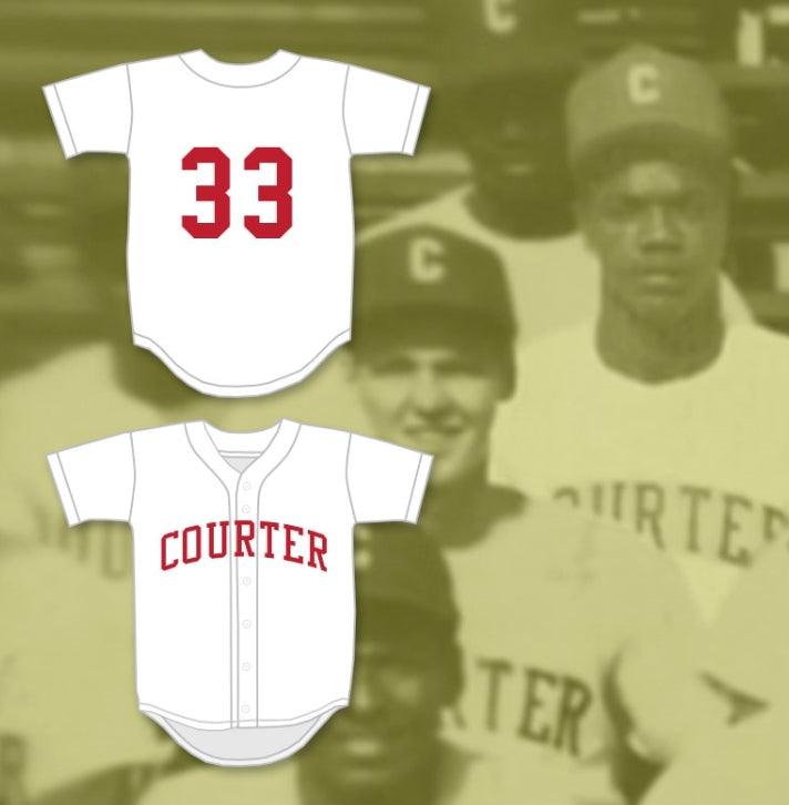 Camiseta de béisbol blanca con el número y nombre personalizados DAVE PARKER 33 COURTER TECH HIGH SCHOOL, pespunte superior S-6XL