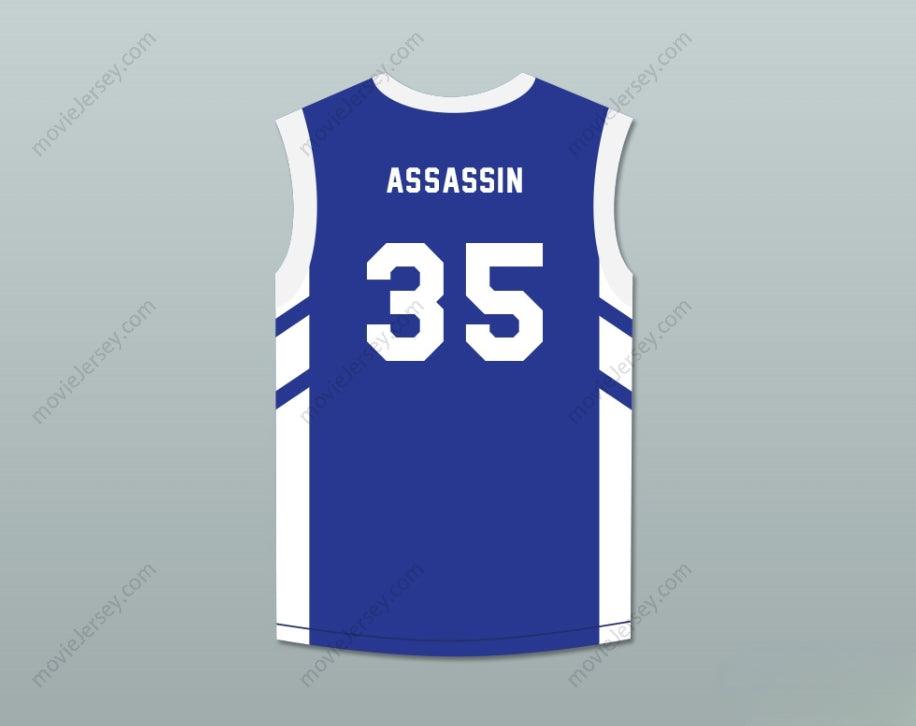 CAMISETA DE BALONCESTO AZUL PERSONALIZADA CON NOMBRE Y NÚMERO JERRY 'ASSASSIN' DUPREE 35 DENNIS RODMAN'S BIG BANG IN PYONGYANG Costuras superiores S-6XL