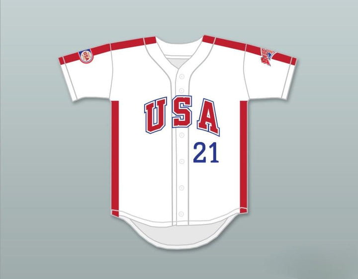 Custom Any Name Number KEN CAMINITI 21 1984 USA TEAM WHITE BUTTON DOWN BASEBALL JERSEY Top Stitched S-6XL