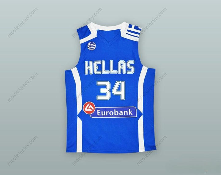 PERSONALIZA CUALQUIER Nombre Número GIANNIS ANTETOKOUNMPO 34 GRECIA AZUL CAMISETA BALONCESTO Cosida S-6XL