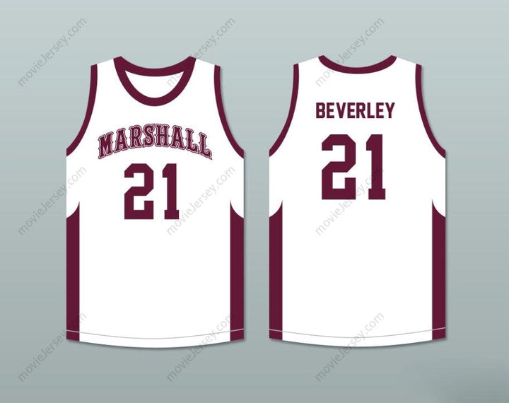 PERSONALIZA Cualquier Nombre Número PATRICK BEVERLEY 21 JOHN MARSHALL METROPOLITAN HIGH SCHOOL COMMANDOS Camiseta Blanca de Baloncesto Cosida S-6XL