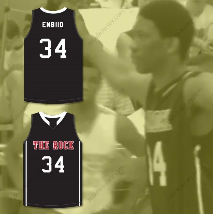 PERSONALIZA CUALQUIER Nombre Número JOEL EMBIID 34 THE ROCK HIGH SCHOOL CAMISETA DE BALONCESTO NEGRA 2 Top Stitched S-6XL