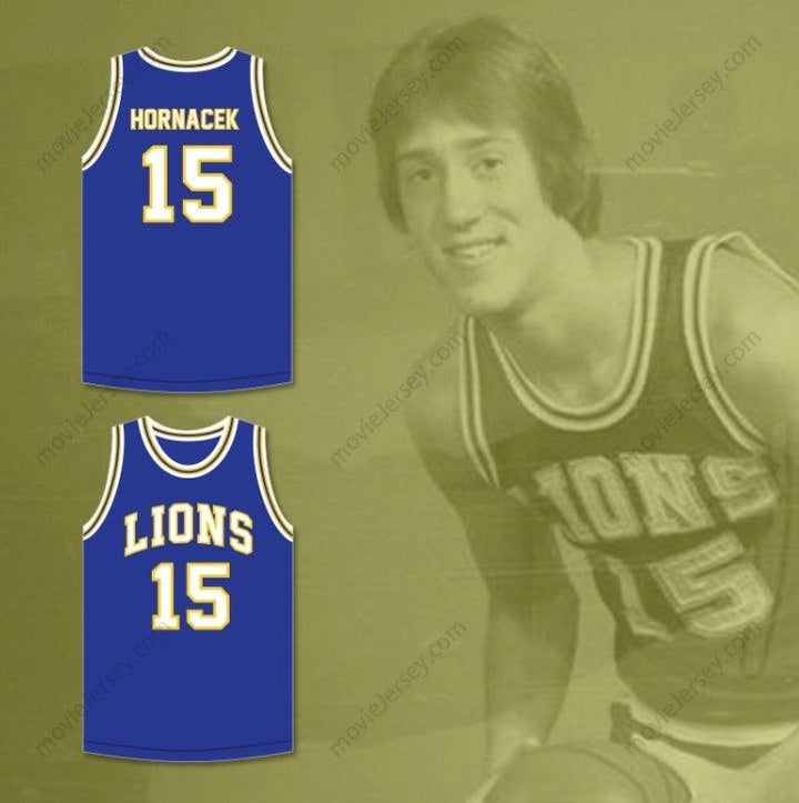 PERSONALIZADA CUALQUIER Nombre Número JEFF HORNACEK 15 LYONS TOWNSHIP HIGH SCHOOL LIONS CAMISETA BALONCESTO AZUL ROYAL 2 Costuras Superior S-6XL