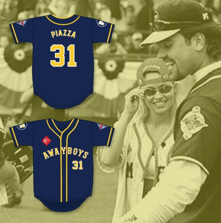 Camiseta de béisbol personalizada con cualquier nombre y número de MIKE PIAZZA 31 VISITANTE BOYS DESAFÍO ANUAL DE SOFTBOL ROCK N' JOCK DE 1995 Con costuras en la parte superior S-6XL