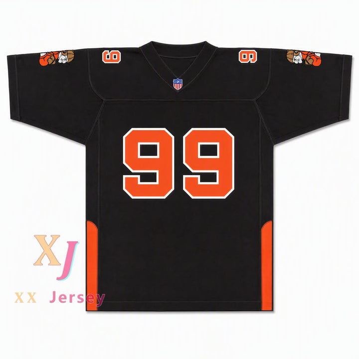 CAMISETA DE FÚTBOL DORGHU 99 ORC FOGTEETH, NEGRO/NARANJA, CON PARCHES PERSONALIZADOS Y DOBLE COSTURA, TALLAS S-6XL