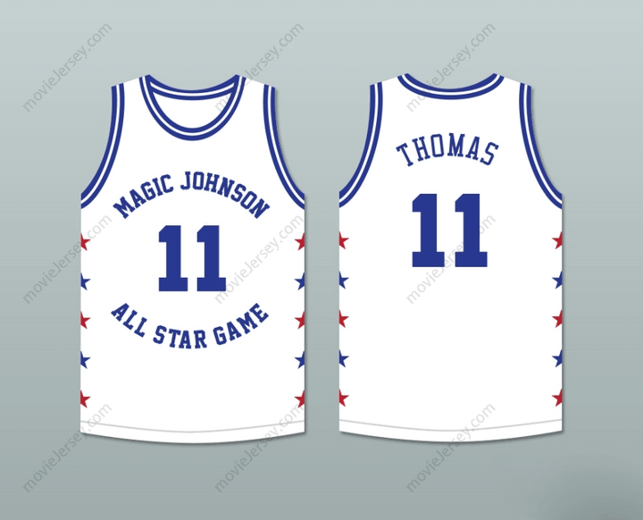PERSONALIZA CUALQUIER Nombre Número ISIAH THOMAS 11 MAGIC JOHNSON ALL STAR GAME CAMISETA BALONCESTO BLANCA 1986 EVENTO BENÉFICO MIDSUMMER NIGHT'S MAGIC Cosido Superior S-6XL