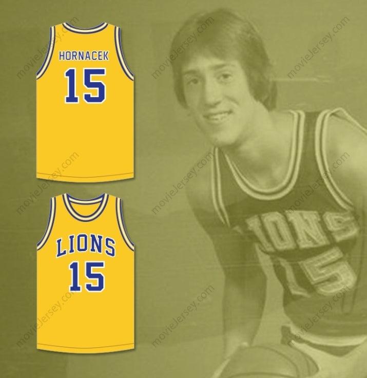 PERSONALIZADA Cualquier Nombre Número JEFF HORNACEK 15 LYONS TOWNSHIP HIGH SCHOOL LIONS CAMISETA DE BALONCESTO AMARILLO ORO 2 Top Cosido S-6XL