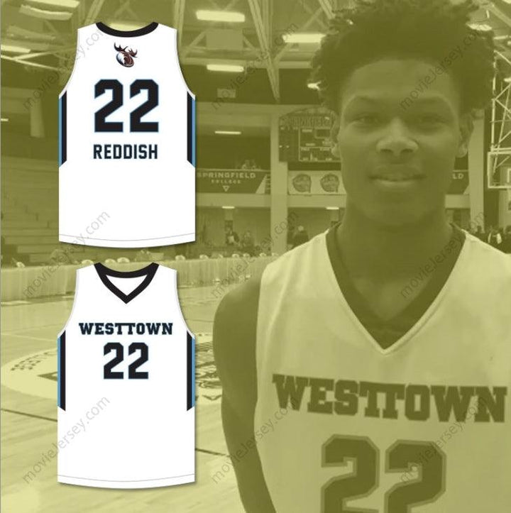 PERSONALIZA CUALQUIER Nombre Número CAM REDDISH 22 WESTTOWN SCHOOL ALCE BLANCO CAMISETA DE BALONCESTO 2 Parte Superior Cosida S-6XL