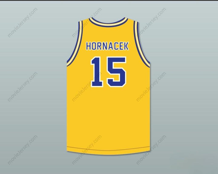 PERSONALIZADA Cualquier Nombre Número JEFF HORNACEK 15 LYONS TOWNSHIP HIGH SCHOOL LIONS CAMISETA DE BALONCESTO AMARILLO ORO 2 Top Cosido S-6XL