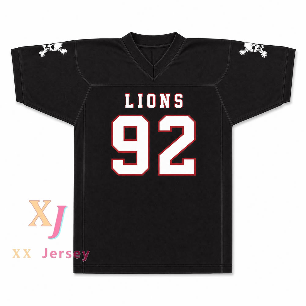 Marcel Andry 92 EMCC Lions Football Jersey — black front view