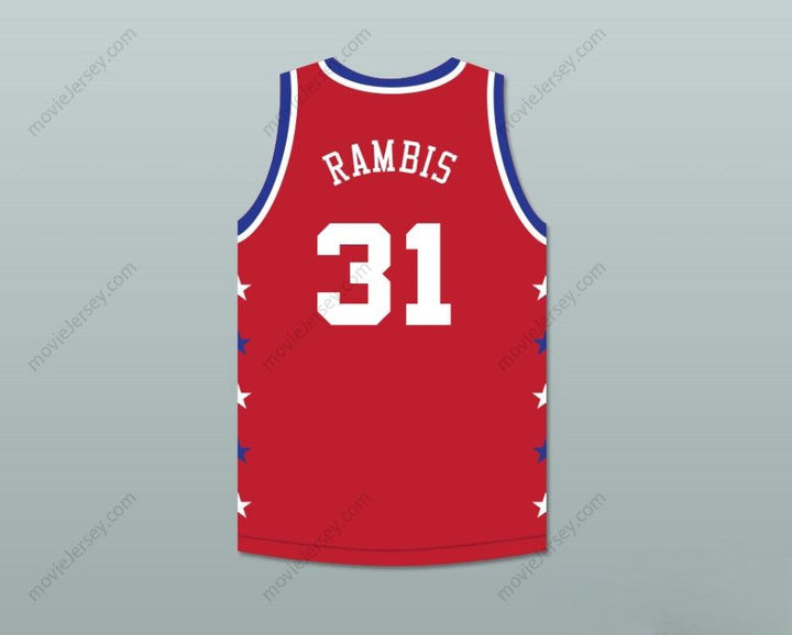 PERSONALIZABLE Cualquier Nombre Número KURT RAMBIS 31 MAGIC JOHNSON ALL STAR GAME CAMISETA BALONCESTO ROJA 1990 EVENTO BENÉFICO MIDSUMMER NIGHT'S MAGIC Tallas S-6XL con Costuras Superiores