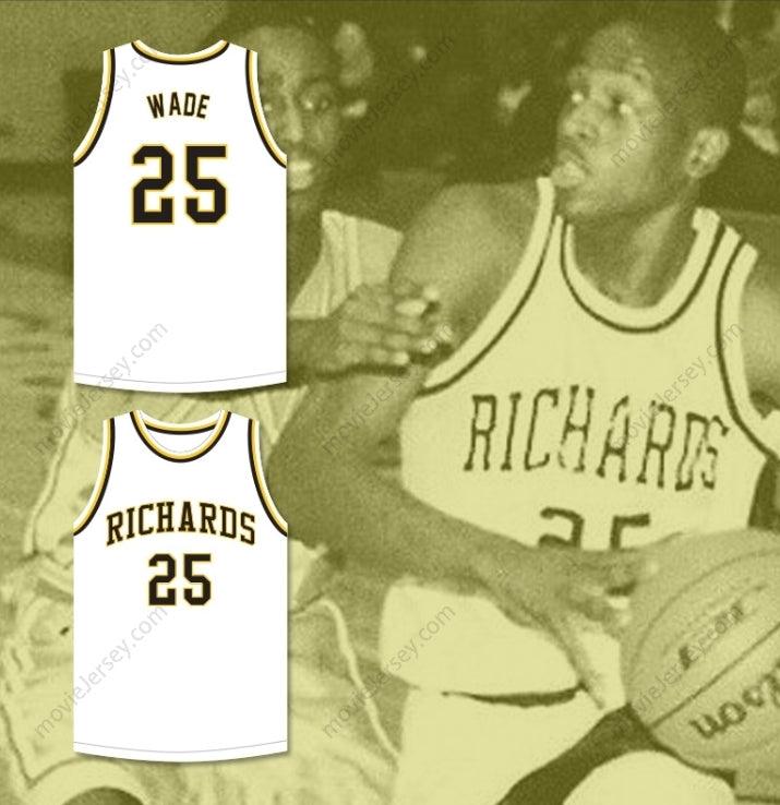 PERSONALIZADO CUALQUIER Nombre Número DWYANE WADE 25 HAROLD L. RICHARDS HIGH SCHOOL BULLDOGS CAMISETA DE BALONCESTO BLANCA 2 Costuras Dobles S-6XL