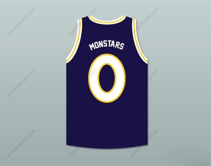 PERSONALIZA Cualquier Nombre Número MONSTARS 0 MONSTARS AZUL OSCURO CAMISETA DE BALONCESTO COSIDA TOP HIT EM HIGH S-6XL