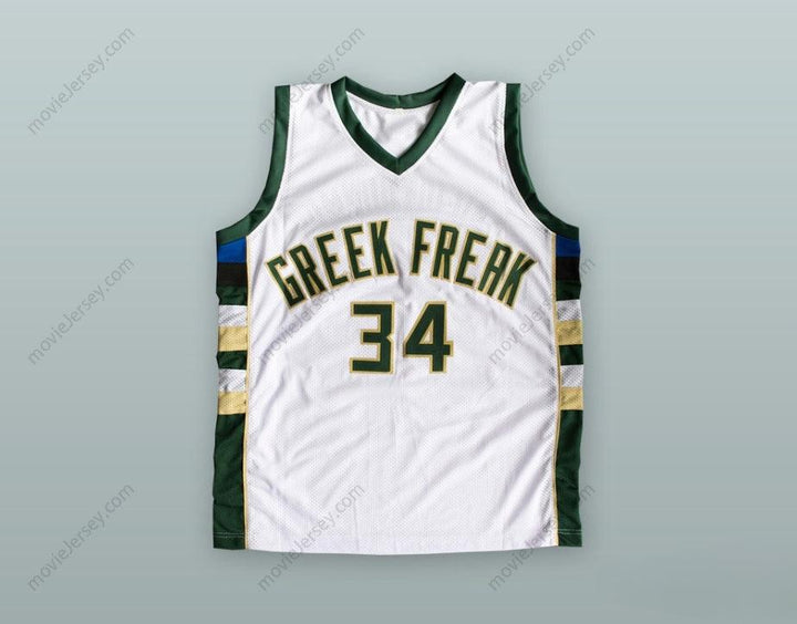 PERSONALIZA Cualquier Nombre Número GIANNIS ANTETOKOUNMPO 34 GREEK FREAK Camiseta Baloncesto Blanca Cosida Tallas S-6XL