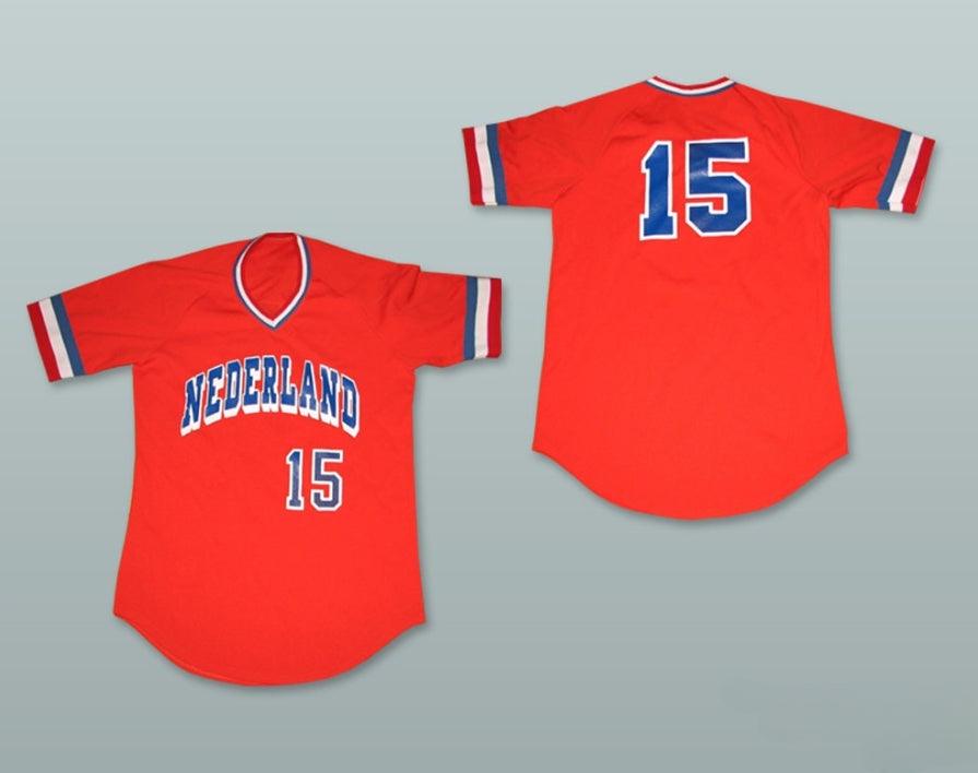 Personalizado Cualquier Nombre Número NEDERLAND 15 ROJO CAMISETA DE BÉISBOL Parte Superior Cosida S-6XL