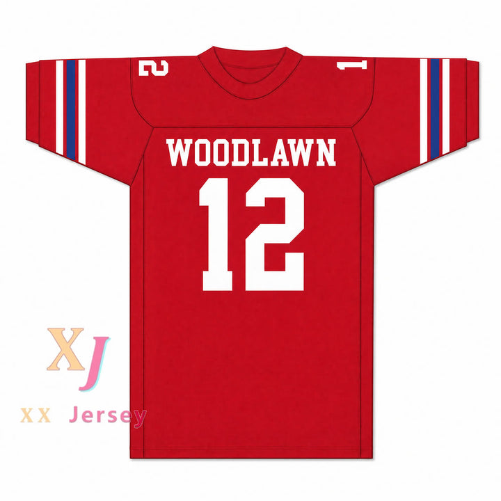 CAMISETA DE FÚTBOL ROJA DE SECUNDARIA PERSONALIZADA WOODLAWN TERRY BRADSHAW 12 Cosida S-6XL