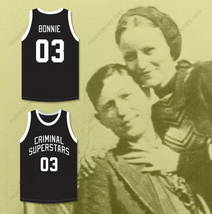PERSONALIZA Cualquier Nombre Número BONNIE & CLYDE CRIMINAL SUPERSTARS BONNIE 03 CAMISETA DE BALONCESTO Negra Cosida Tallas S-6XL
