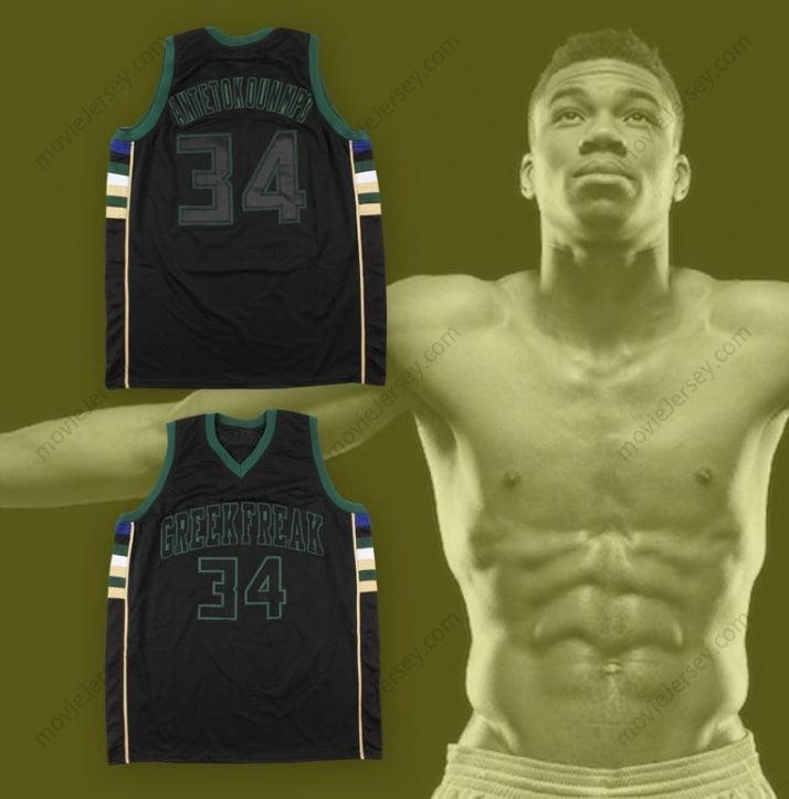 CAMISETA DE BALONCESTO NEGRA PERSONALIZADA CON NOMBRE Y NÚMERO CUALQUIERA GIANNIS ANTETOKOUNMPO 34 GREEK FREAK 2 Top Cosida Tallas S-6XL