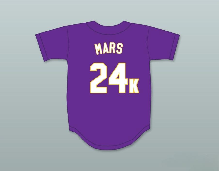 Camiseta de béisbol personalizada con cualquier nombre y número BRUNO MARS 24K HOOLIGANS PÚRPURA BET AWARDS con costuras superiores S-6XL