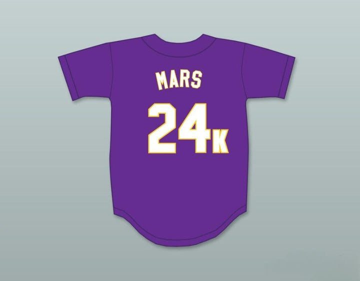 Camiseta de béisbol personalizada con cualquier nombre y número BRUNO MARS 24K HOOLIGANS PÚRPURA BET AWARDS con costuras superiores S-6XL