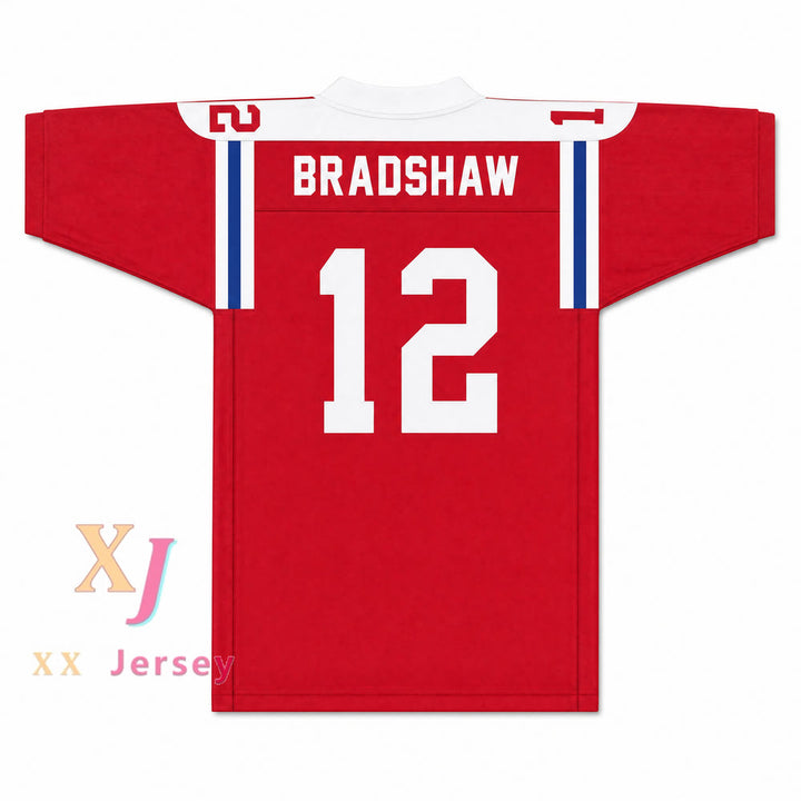 CAMISETA DE FÚTBOL ROJA DE SECUNDARIA PERSONALIZADA WOODLAWN TERRY BRADSHAW 12 Cosida S-6XL