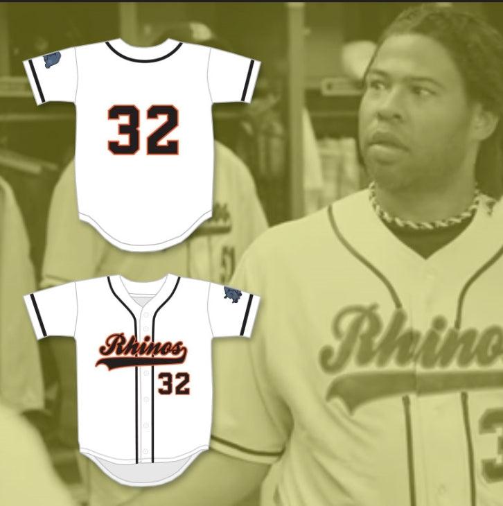 Personalizado Cualquier Nombre Número RAFFY BENITEZ 32 RHINOS CAMISETA DE BÉISBOL CON PARCHE LLAVE & PEELE SLAP ASS Costuras Dobles S-6XL