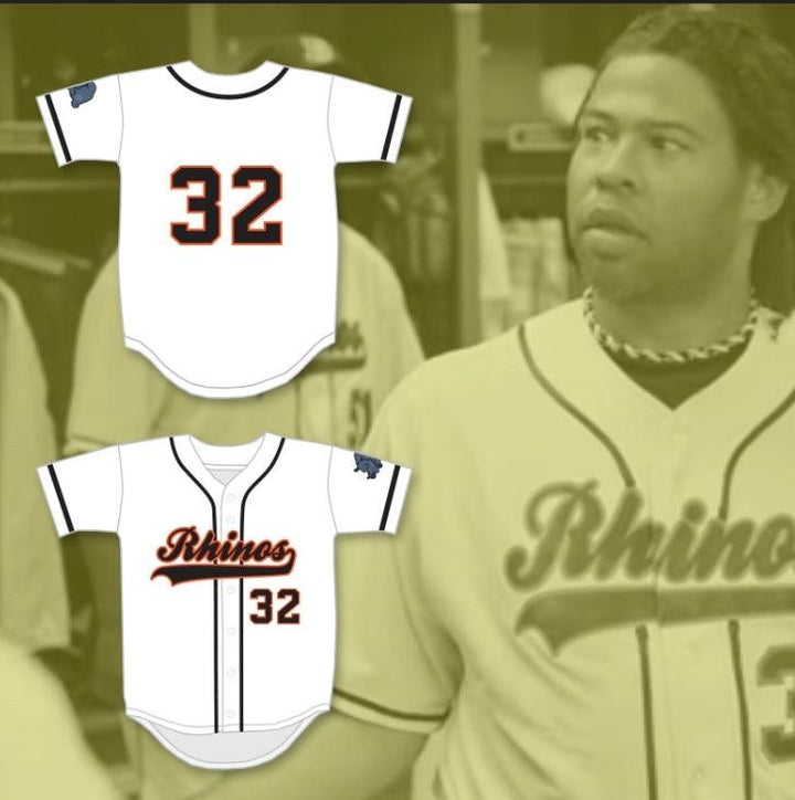 Personalizado Cualquier Nombre Número RAFFY BENITEZ 32 RHINOS CAMISETA DE BÉISBOL CON PARCHE LLAVE & PEELE SLAP ASS Costuras Dobles S-6XL