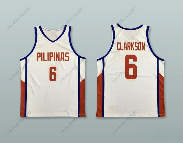 PERSONALIZADA Cualquier Nombre Número JORDAN CLARKSON 6 FILIPINAS CAMISETA BALONCESTO BLANCA Parte Superior Cosida S-6XL
