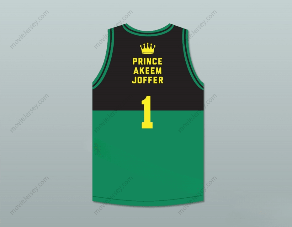 PERSONALIZABLE Cualquier Nombre Número PRÍNCIPE AKEEM JOFFER 1 PAÍS AFRICANO DE FICCIÓN CAMISETA DE BALONCESTO NEGRA/VERDE Costura Superior S-6XL