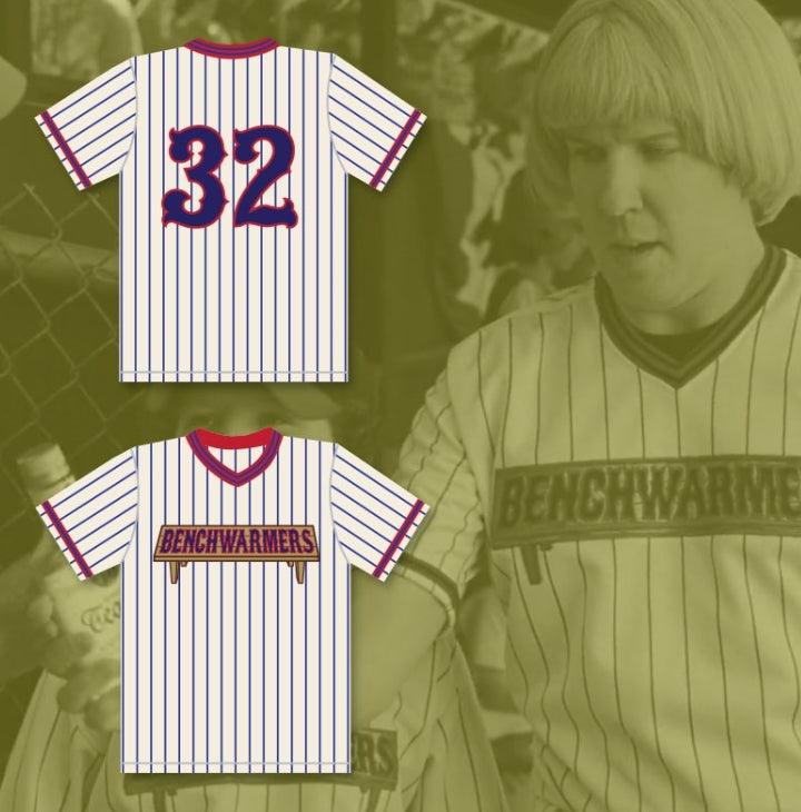 Camiseta de béisbol a rayas personalizada con cualquier nombre y número NICK SWARDSON HOWIE GOODMAN 32 de BENCHWARMERS, con costuras superiores, tallas S-6XL