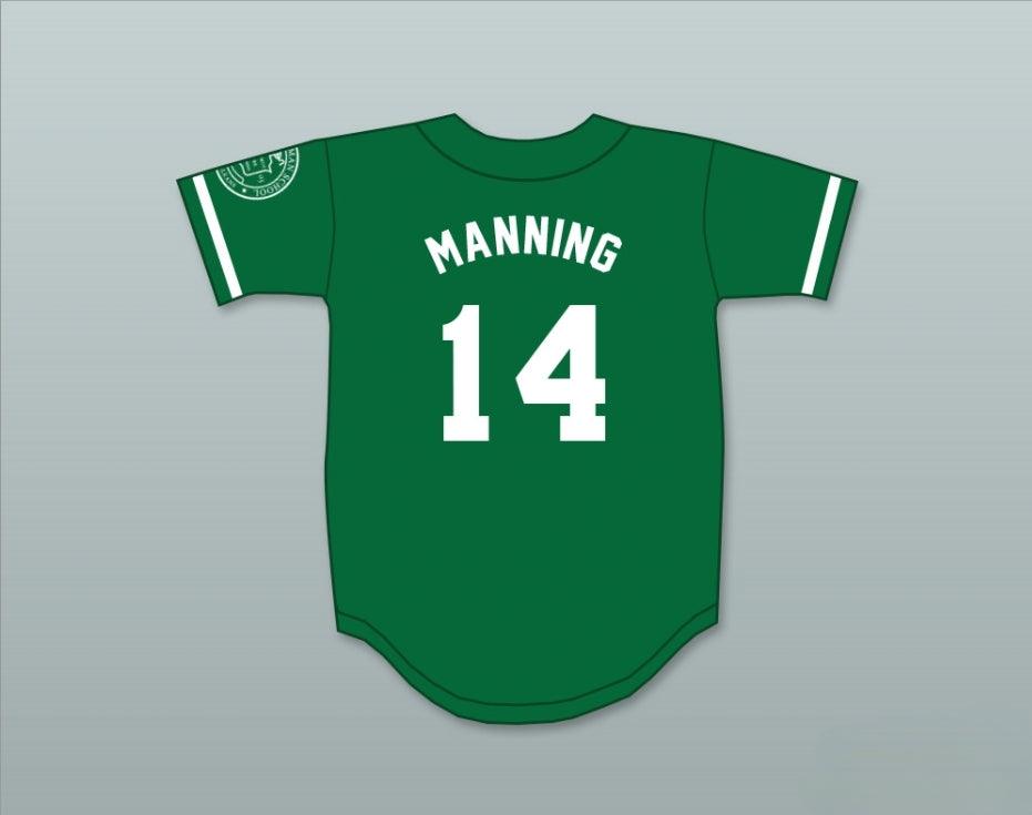 Personalizada Cualquier Nombre Número ELI MANNING 14 ESCUELA SECUNDARIA ISIDORE NEWMAN Camiseta de Béisbol Verde con Costuras Talla S-6XL