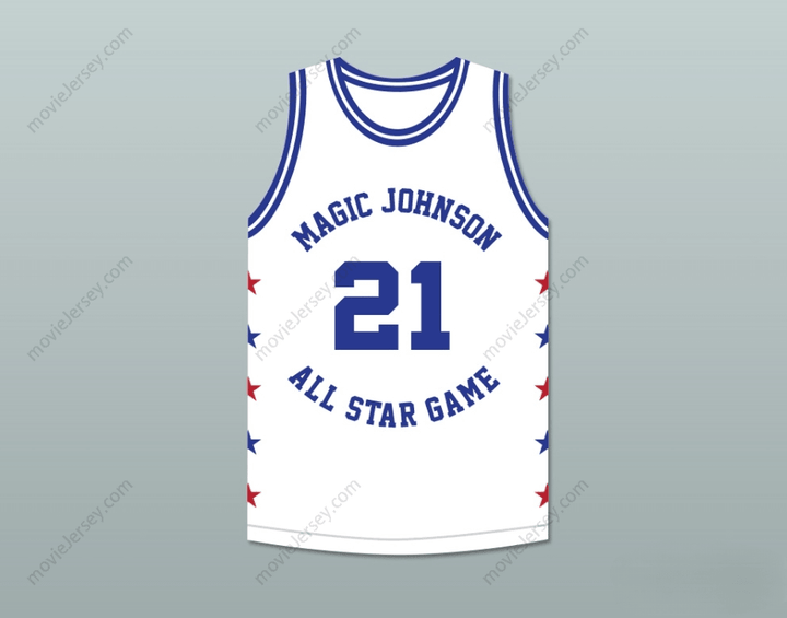 CUSTOM ANY Name Number MICHAEL COOPER 21 MAGIC JOHNSON ALL STAR GAME WHITE BASKETBALL JERSEY 1989 MIDSUMMER NIGHT'S MAGIC CHARITY EVENT Top Stitched S-6XL