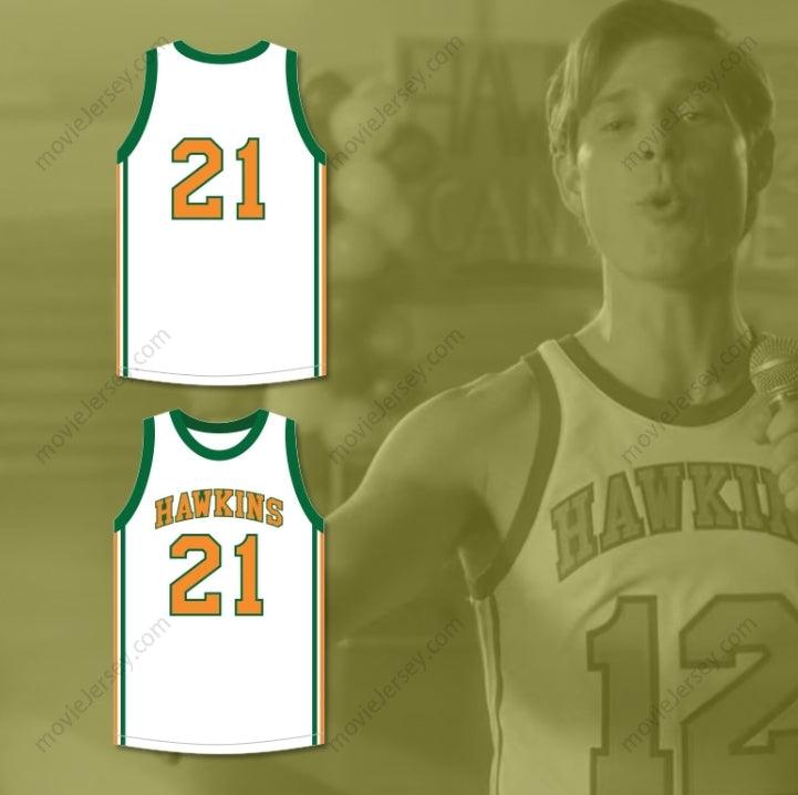 PERSONALIZA Cualquier Nombre Número JASON CARVER 21 HAWKINS HIGH SCHOOL TIGERS CAMISETA DE BALONCESTO BLANCA 1 Costura Superior S-6XL