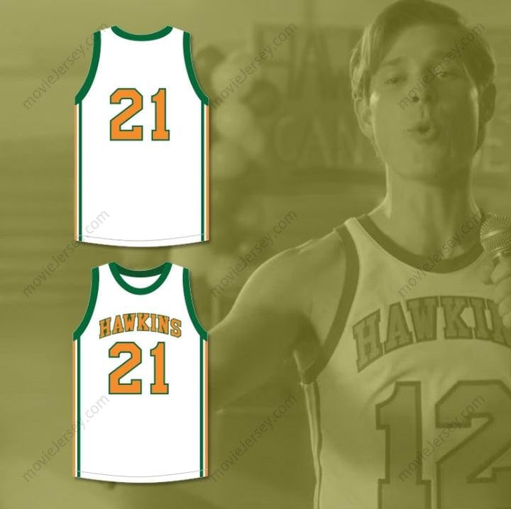 PERSONALIZA Cualquier Nombre Número JASON CARVER 21 HAWKINS HIGH SCHOOL TIGERS CAMISETA DE BALONCESTO BLANCA 1 Costura Superior S-6XL