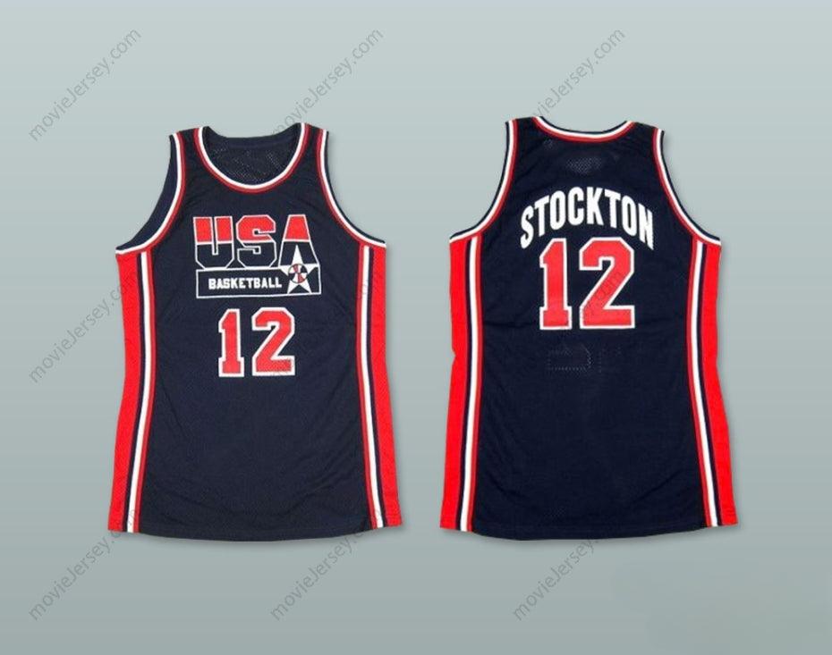 CUSTOM ANY Name Number 1992 JOHN STOCKTON 12 USA AWAY BASKETBALL JERSEY Top Stitched S-6XL