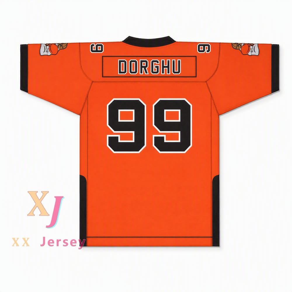 CAMISETA DE FÚTBOL DORGHU 99 ORC FOGTEETH, NEGRO/NARANJA, CON PARCHES PERSONALIZADOS Y DOBLE COSTURA, TALLAS S-6XL