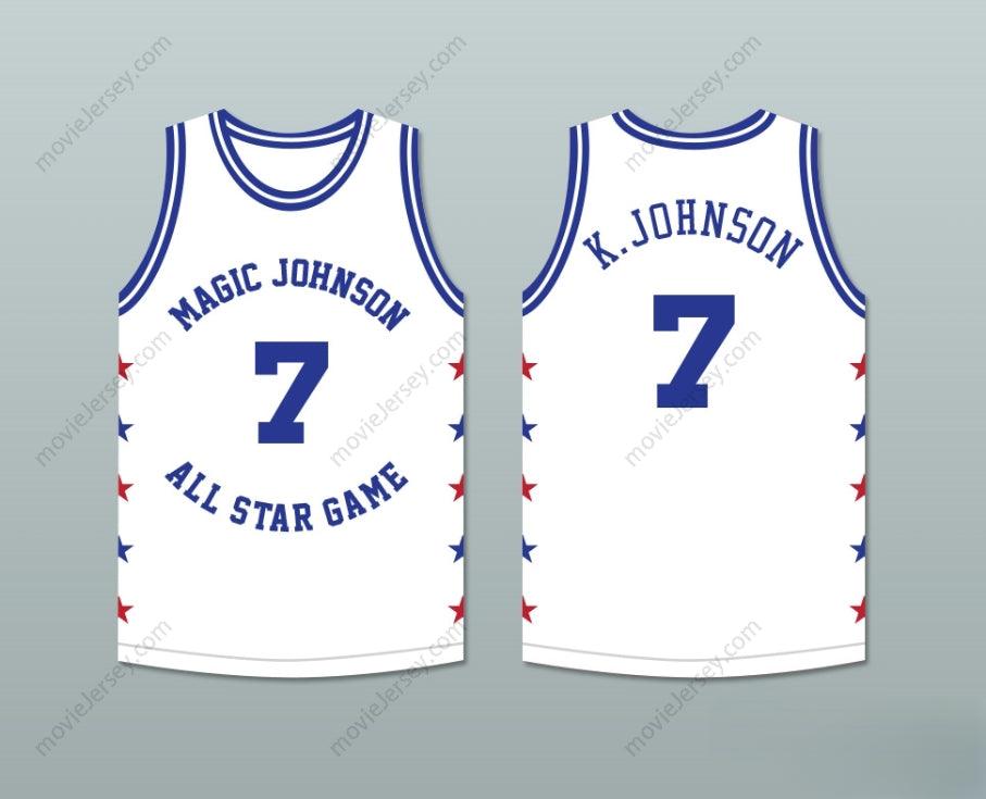 CUSTOM ANY Name Number KEVIN JOHNSON 7 MAGIC JOHNSON ALL STAR GAME WHITE BASKETBALL JERSEY 1989 MIDSUMMER NIGHT'S MAGIC CHARITY EVENT Top Stitched S-6XL