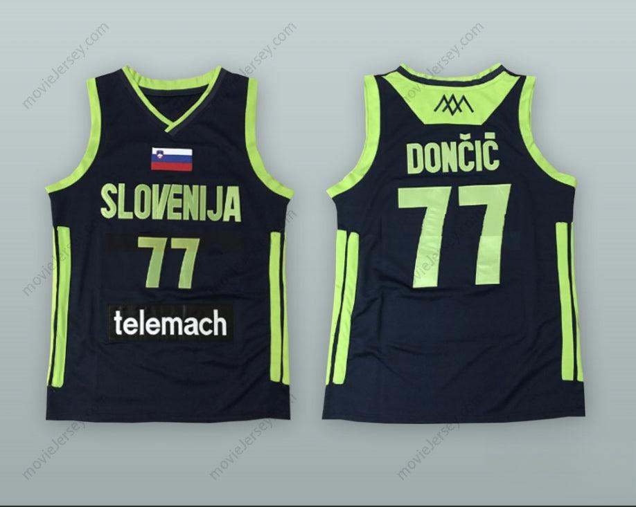 PERSONALIZA CUALQUIER Nombre Número LUKA DONCIC 77 ESLOVENIA CAMISETA DE BALONCESTO NEGRA Tallas S-6XL