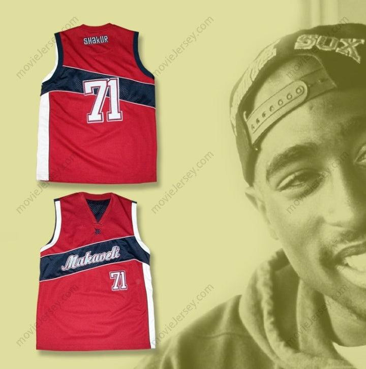 PERSONALIZA CUALQUIER Nombre Número TUPAC SHAKUR 71 MAKAVELI Camiseta de Baloncesto ROJA Y NEGRA con Costuras Superior Tallas S-6XL